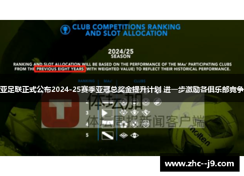 亚足联正式公布2024-25赛季亚冠总奖金提升计划 进一步激励各俱乐部竞争